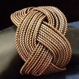 Intricate Copper Rope Knot Bracelet 7-in Open Cuff Vintage